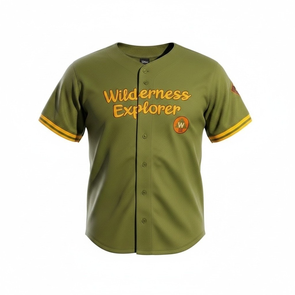 Disney Pixar Up Wilderness Explorer Russell Baseball Jersey Green Mens 2X New